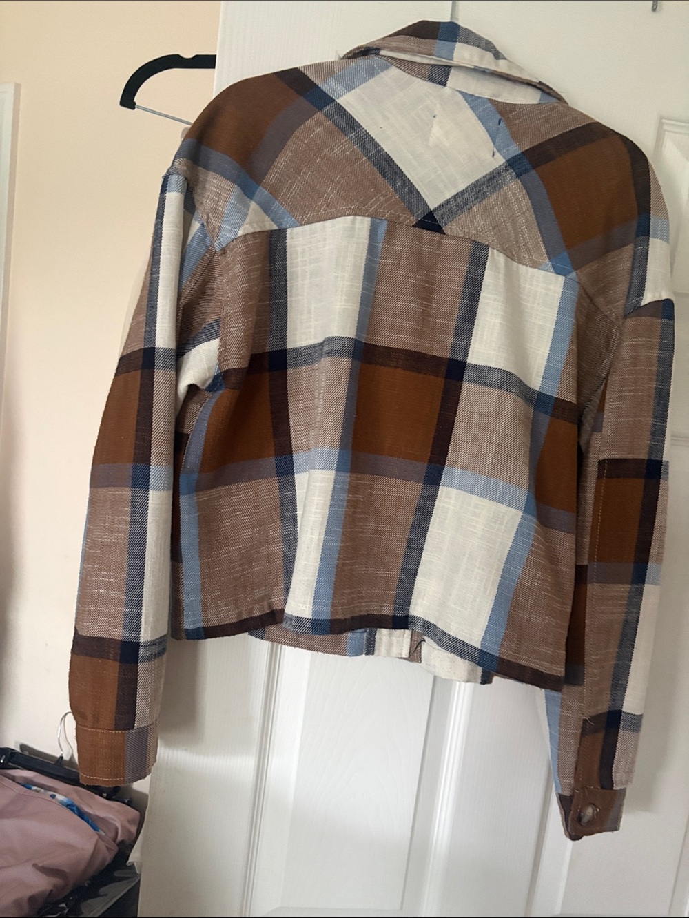 Ashley By 26 International Plaid Shacket in Brown, Cream & Blue Oversize - Picture 4 of 8